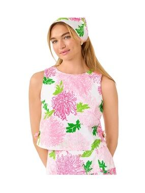 Lilly Pulitzer Annaleese Sleeveless Top Pink Green Floral Bow Detail Size 0